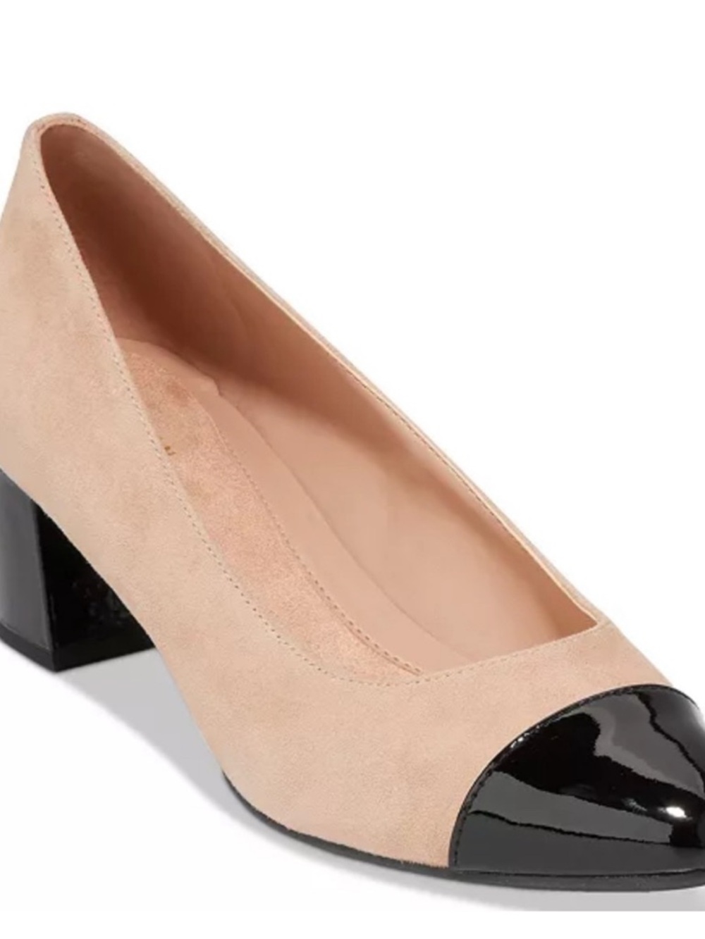 Cold Haan Two-Tone Block Heel Pump in cream and black